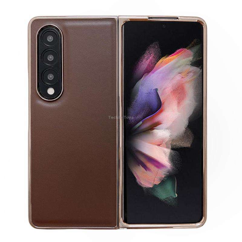 For Samsung Galaxy Z Fold3 5G Genuine Leather Xiaoya Series Nano Plating Phone Case(Coffee)