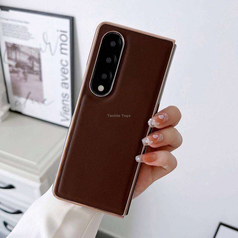 For Samsung Galaxy Z Fold3 5G Genuine Leather Xiaoya Series Nano Plating Phone Case(Coffee)
