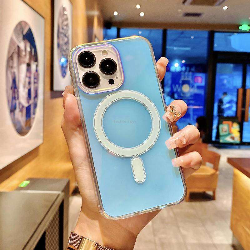 For iPhone 13 Pro MagSafe Magnetic Color Plated Phone Case(Blue)