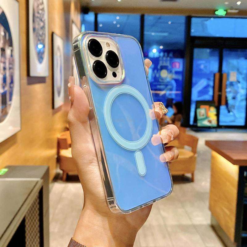 For iPhone 13 Pro MagSafe Magnetic Color Plated Phone Case(Blue)