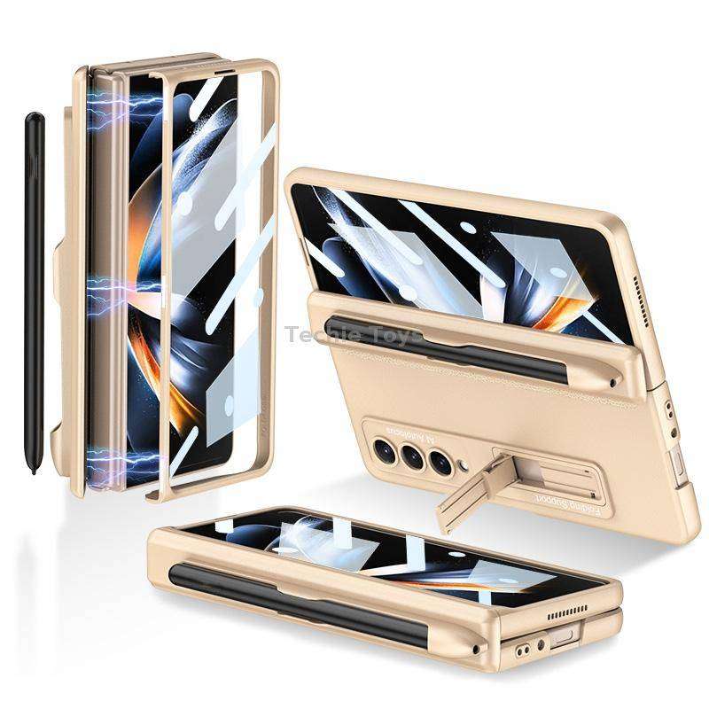 For Samsung Galaxy Z Fold4 GKK Magnetic Hinge Flip Phone Case with Holder & Pen Slot(Champagne Gold)
