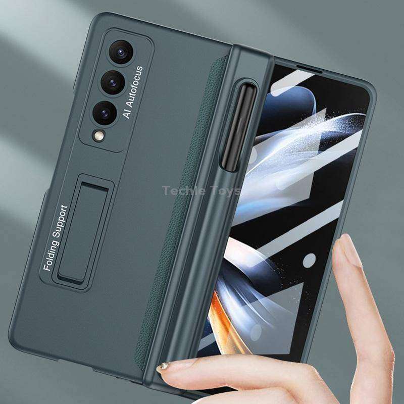 For Samsung Galaxy Z Fold4 GKK Magnetic Hinge Flip Phone Case with Pen Holder & Holder(Silver)