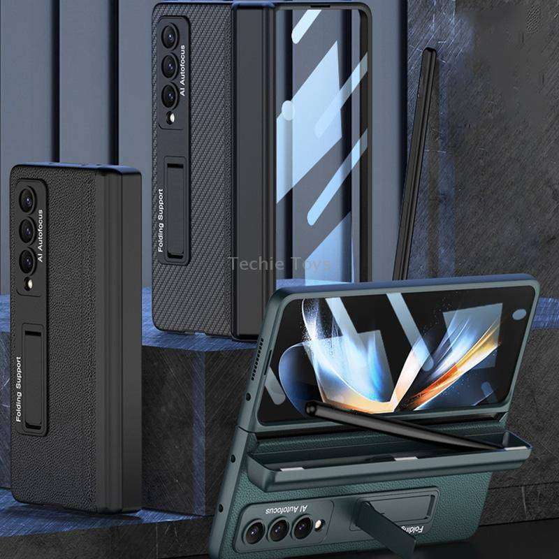 For Samsung Galaxy Z Fold4 GKK Integrated Magnetic Flip Plain Leather Phone Case with Pen Box(Black)