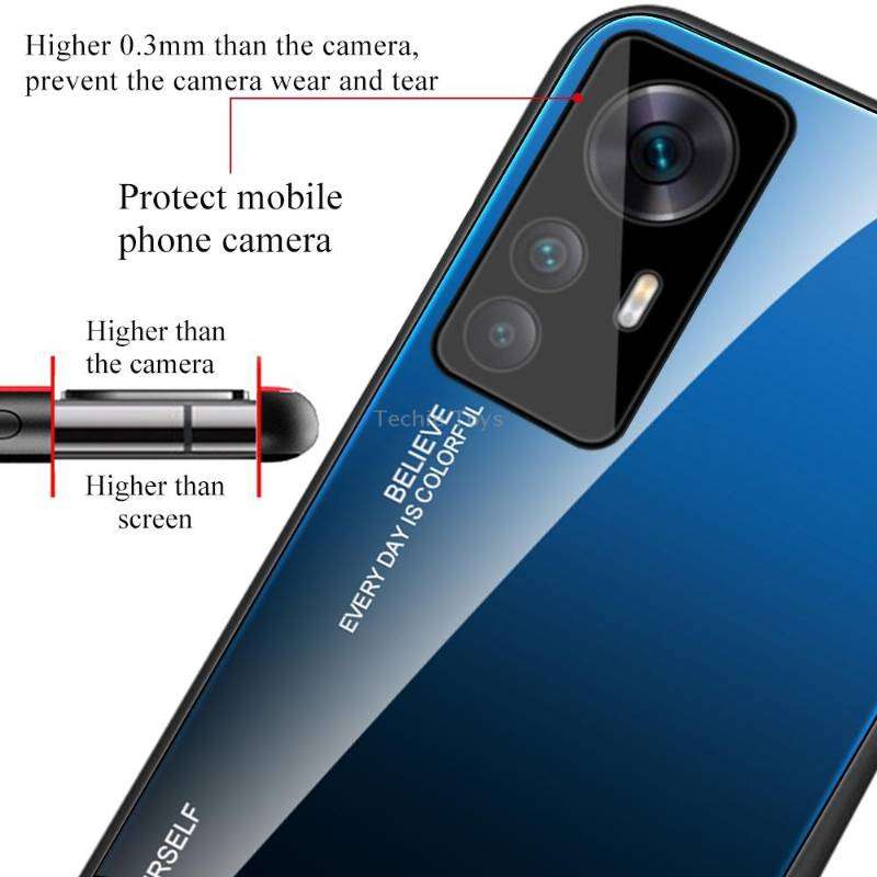 For Xiaomi Redmi K50 Ultra / 12T / 12T Pro Gradient Color Glass Phone Case(Blue Black)