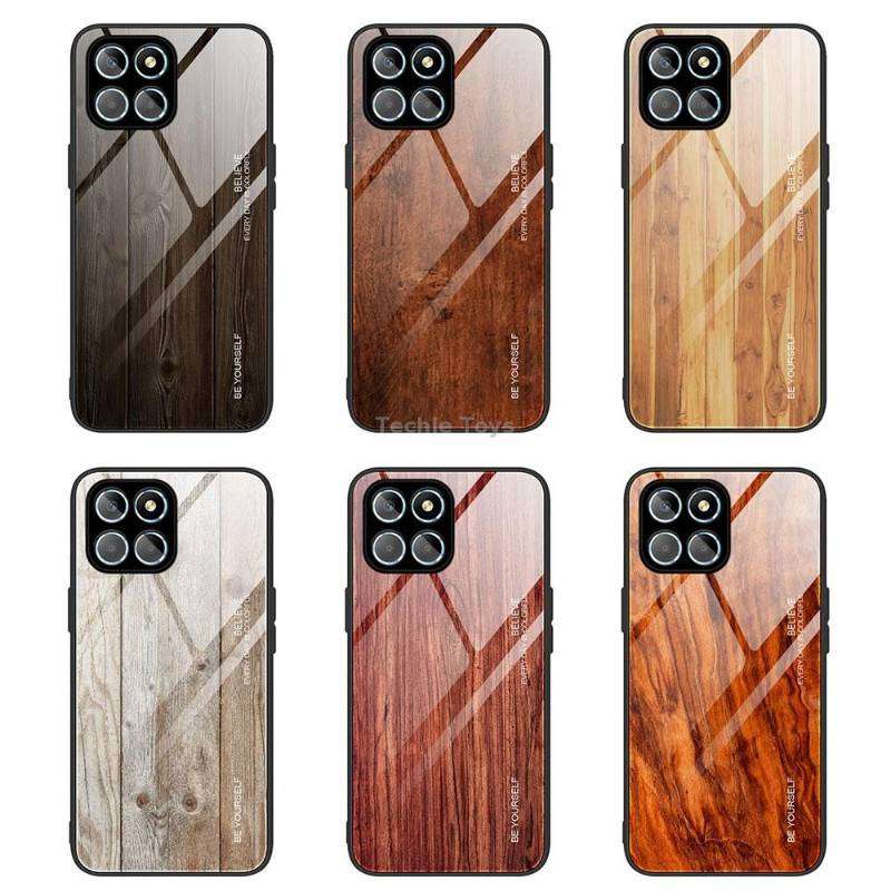 For Honor X8 Wood Grain Glass Phone Case(Black)
