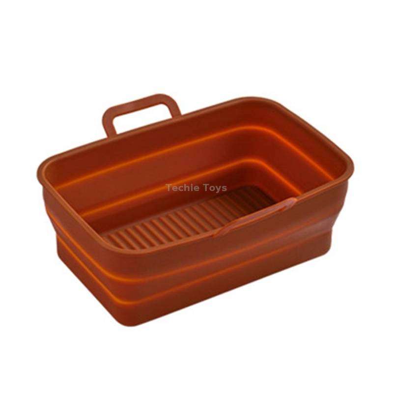 Rectangular Double Pull Basket Foldable Silicone Air Fryer Baking Pan(Brown)