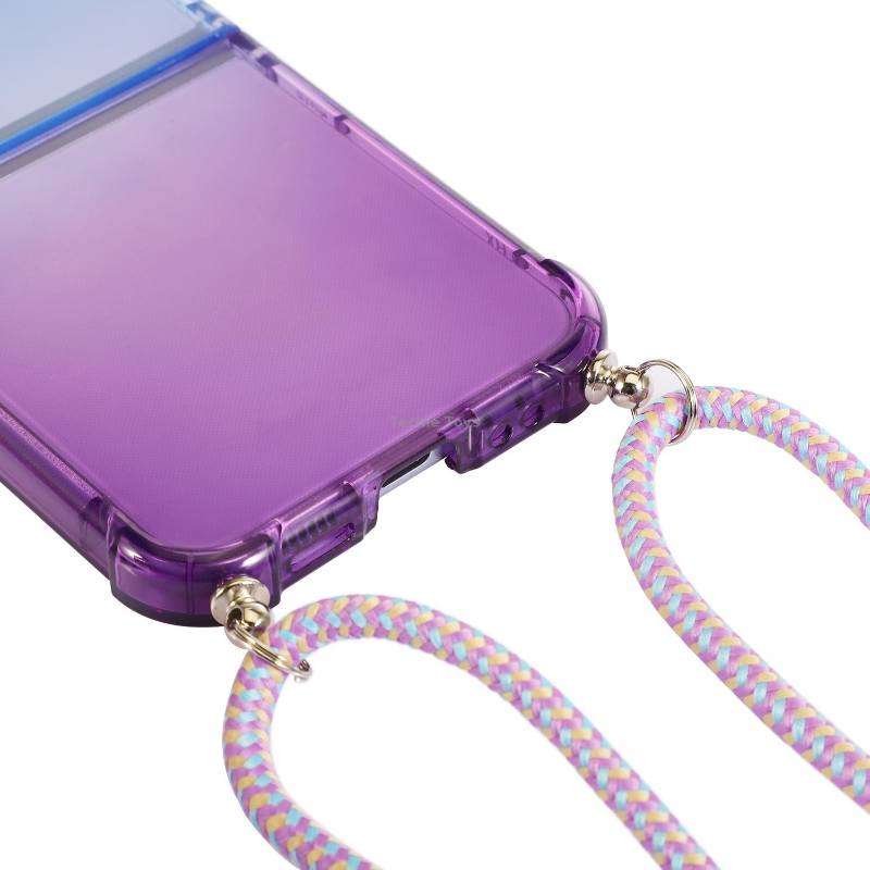 For Samsung Galaxy Z Flip4 5G Gradient Color Shockproof Phone Case with Lanyard(Gradient Purple Blue