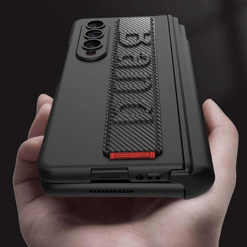 For Samsung Galaxy Z Fold4 GKK Magnetic Fold Hinge Shockproof Phone Case with Wrist Strap(Black)