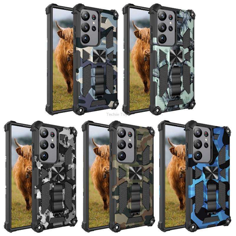 For Samsung Galaxy S23 Ultra 5G Camouflage Armor Kickstand TPU + PC Magnetic Phone Case(Army Green)