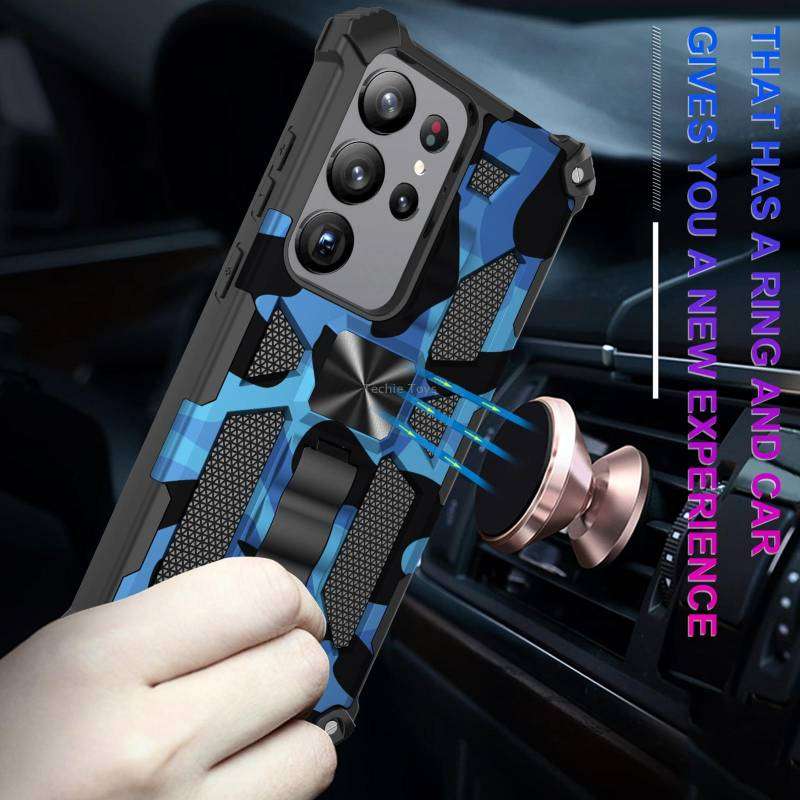 For Samsung Galaxy S23 Ultra 5G Camouflage Armor Kickstand TPU + PC Magnetic Phone Case(Army Green)