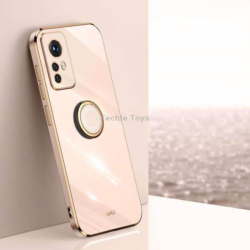 For Xiaomi 12 Lite XINLI Straight Edge 6D Electroplate TPU Phone Case with Ring Holder(Pink)