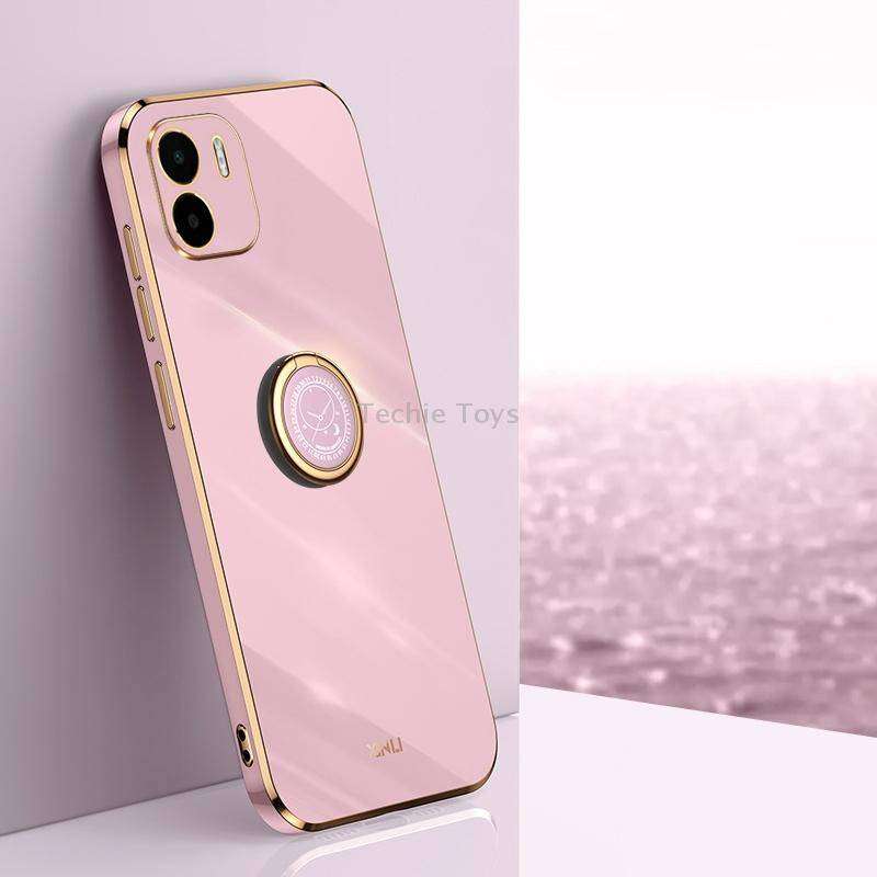For Xiaomi Redmi A1 4G XINLI Straight Edge 6D Electroplate TPU Phone Case with Ring Holder(Cherry Pu