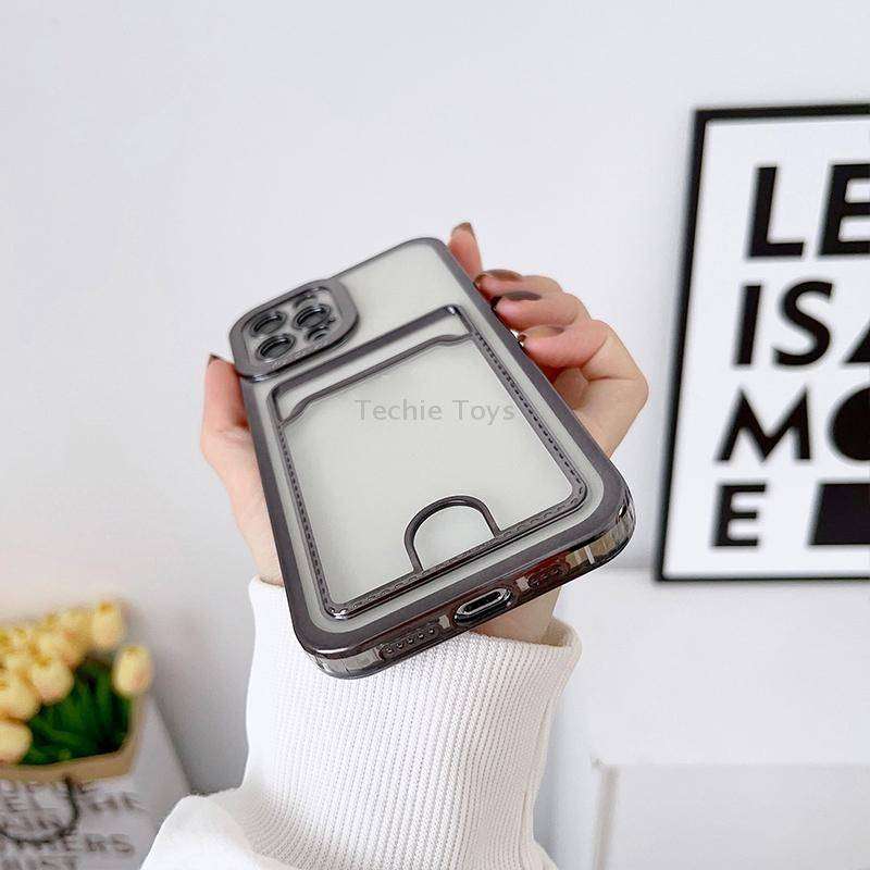 For iPhone 14 Pro Electroplating Frame Card Slot Phone Case(Black)