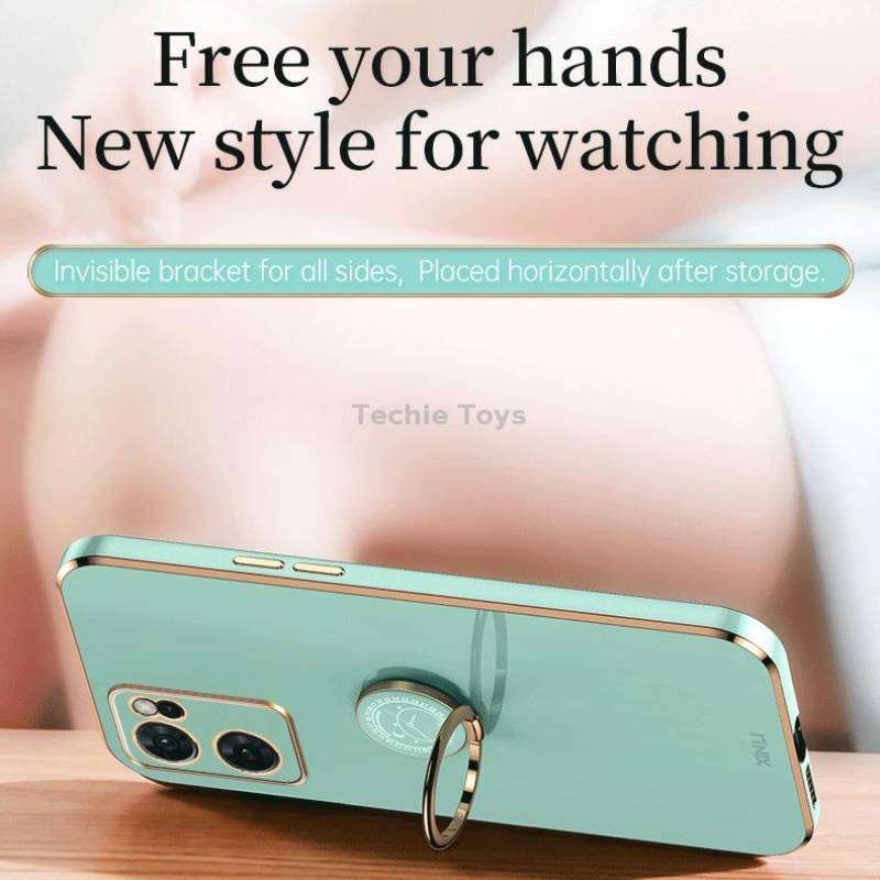 For OPPO Reno7 Global XINLI Straight Edge 6D Electroplate TPU Phone Case with Ring Holder(Black)