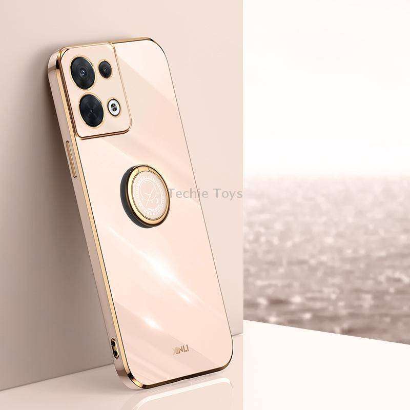 For OPPO Reno8 Pro XINLI Straight Edge 6D Electroplate TPU Phone Case with Ring Holder(Pink)