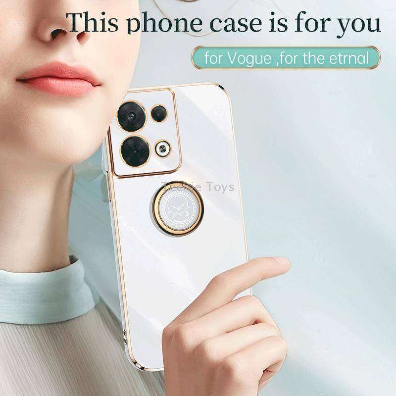 For OPPO Reno8 Pro XINLI Straight Edge 6D Electroplate TPU Phone Case with Ring Holder(Pink)