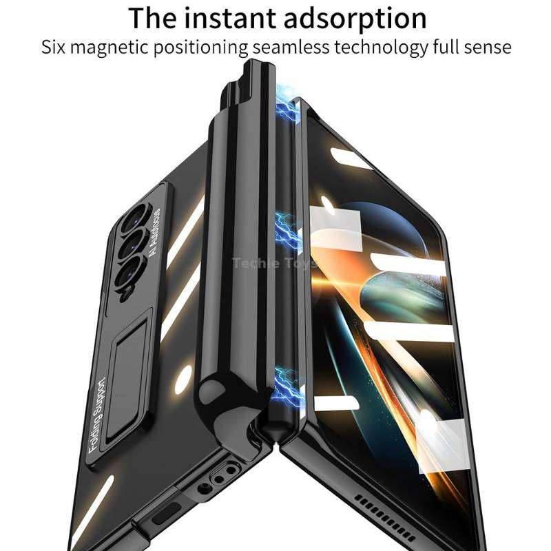 For Samsung Galaxy Z Fold4 GKK Magnetic Fold Hinge Shockproof Phone Case with Pen Slots(Silver)