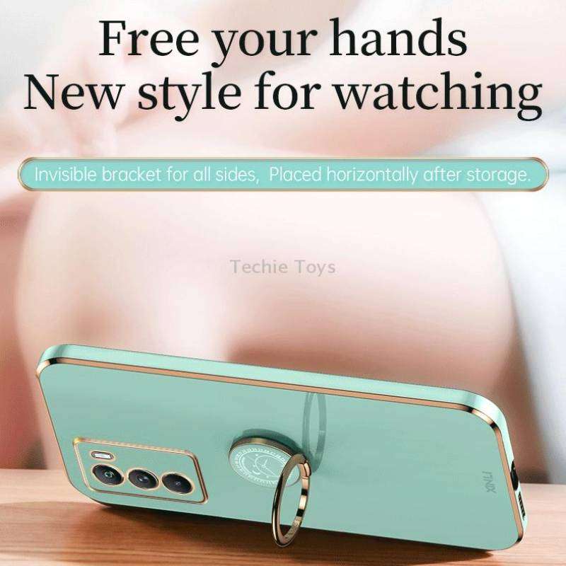 For vivo Y33s Global XINLI Straight Edge 6D Electroplate TPU Phone Case with Ring Holder(Cherry Purp
