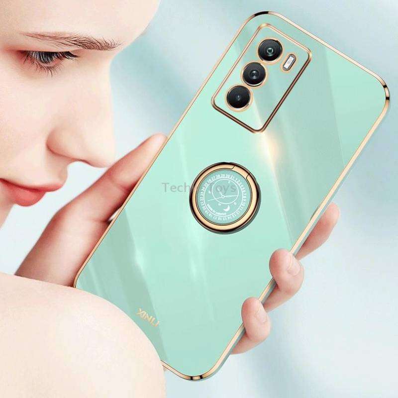 For vivo Y33s Global XINLI Straight Edge 6D Electroplate TPU Phone Case with Ring Holder(Cherry Purp
