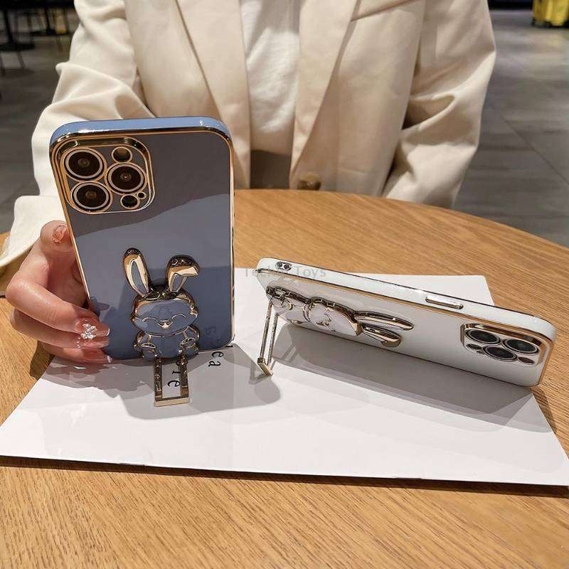 For iPhone XS Max Plating Rabbit Holder Phone Case(White)