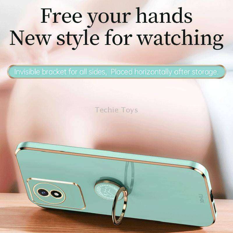 For vivo Y02 4G XINLI Straight Edge 6D Electroplate TPU Phone Case with Ring Holder(Cherry Purple)