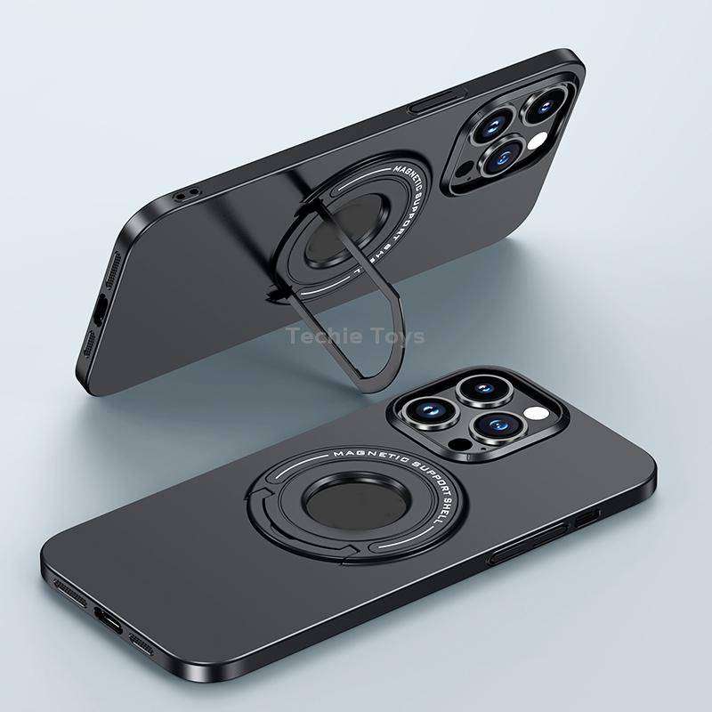 For iPhone 14 Pro Matte Magsafe Magnetic Phone Case with Trolley Holder(Black)