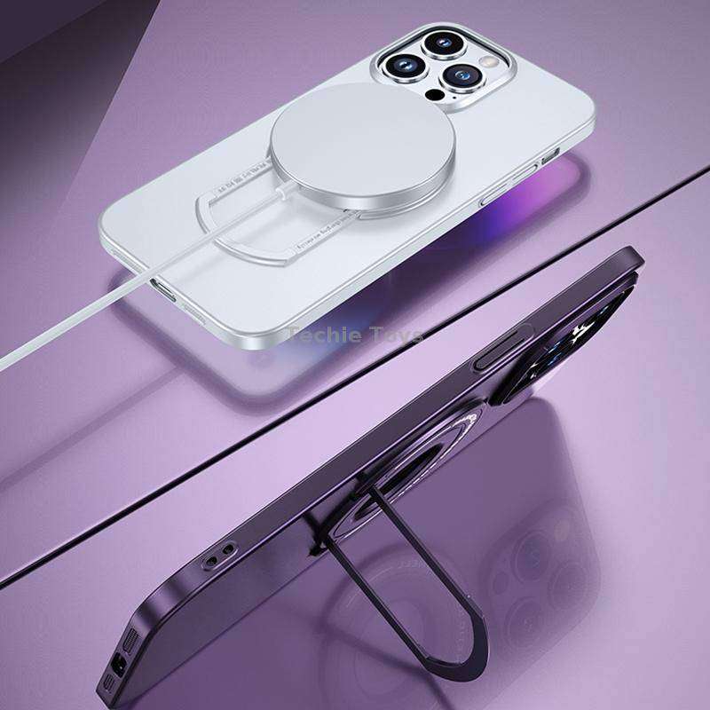 For iPhone 14 Pro Matte Magsafe Magnetic Phone Case with Trolley Holder(Black)