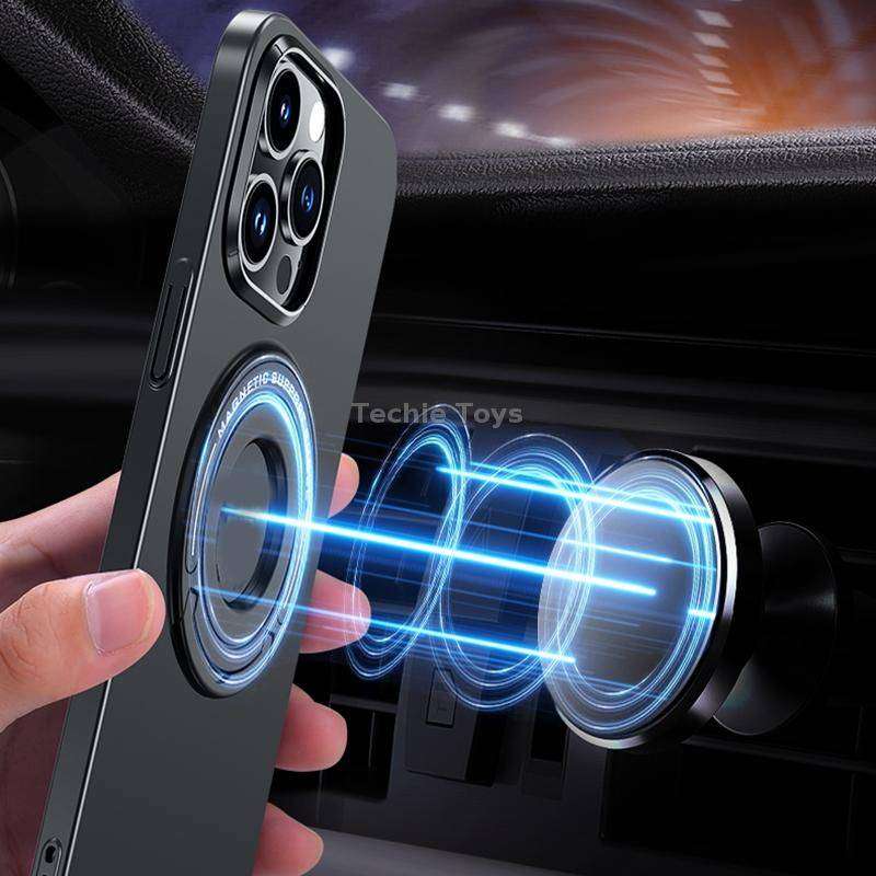 For iPhone 14 Pro Matte Magsafe Magnetic Phone Case with Trolley Holder(Black)