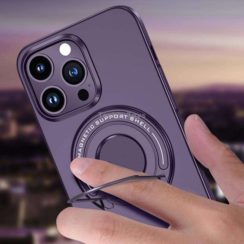 For iPhone 14 Pro Matte Magsafe Magnetic Phone Case with Trolley Holder(Black)
