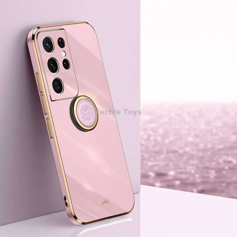 For Samsung Galaxy S21 Ultra 5G XINLI Straight Edge 6D Electroplate TPU Phone Case with Ring Holder(