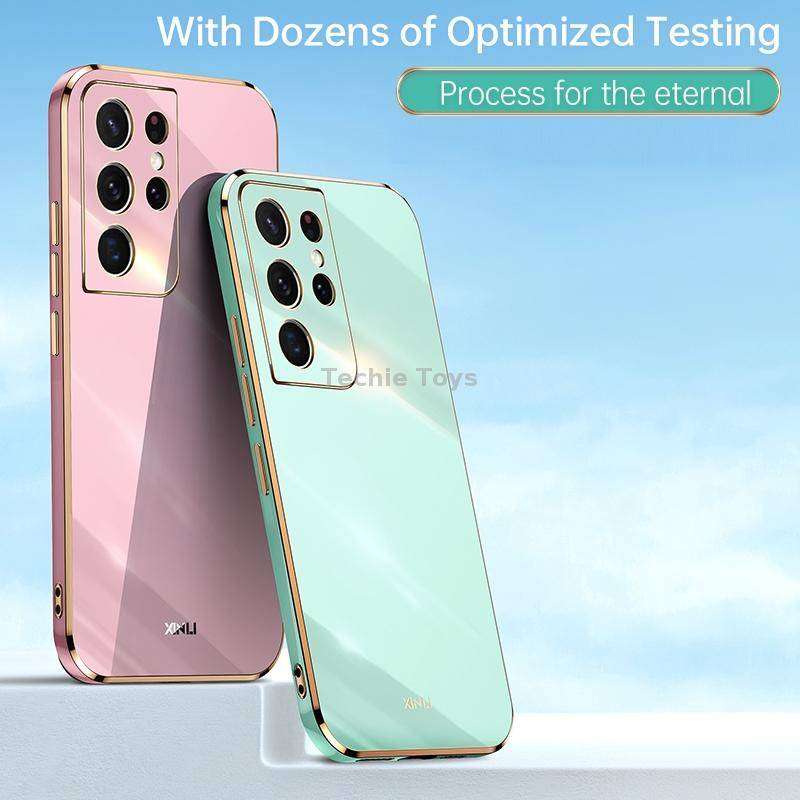 For Samsung Galaxy S21 Ultra 5G XINLI Straight Edge 6D Electroplate TPU Phone Case with Ring Holder(