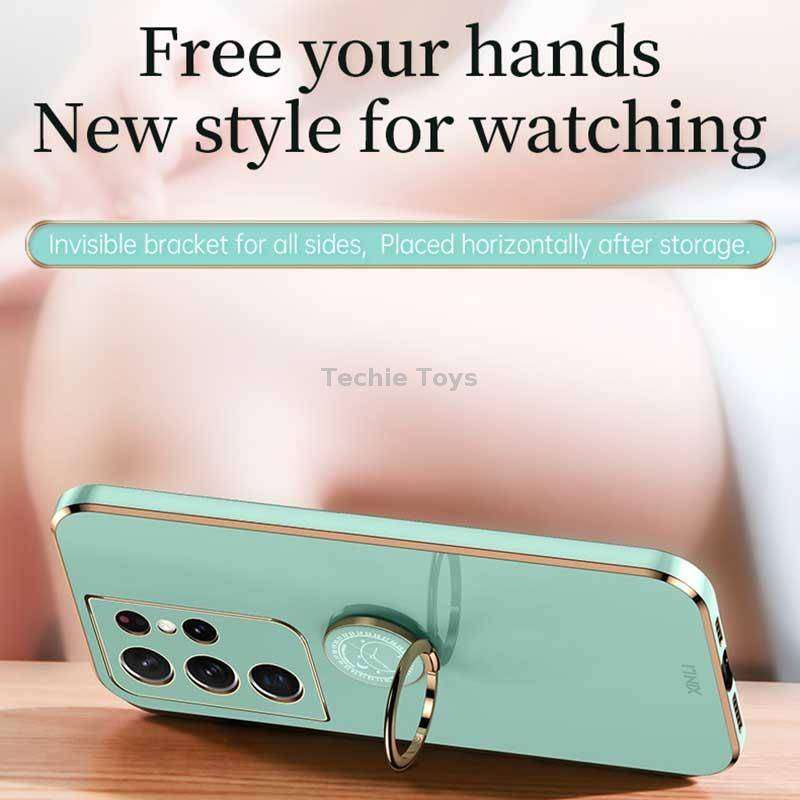 For Samsung Galaxy S21 Ultra 5G XINLI Straight Edge 6D Electroplate TPU Phone Case with Ring Holder(