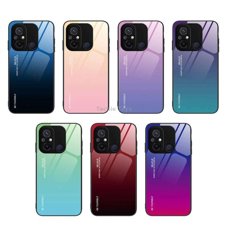 For Xiaomi Redmi 12C Gradient Color Glass Phone Case(Red Black)