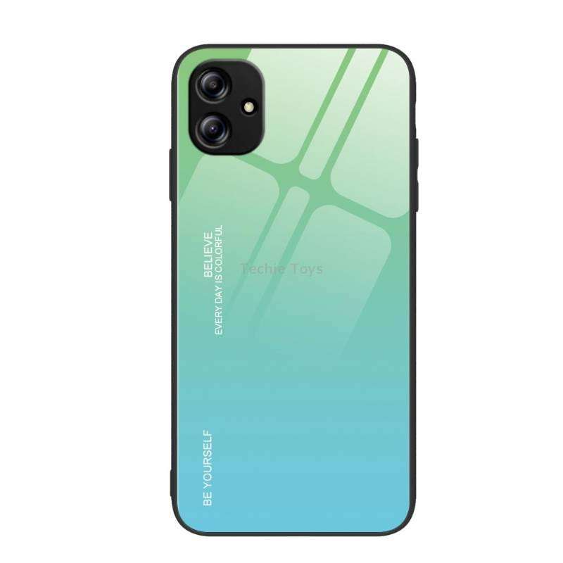 For Samsung Galaxy A04e Gradient Color Glass Phone Case(Green Cyan)