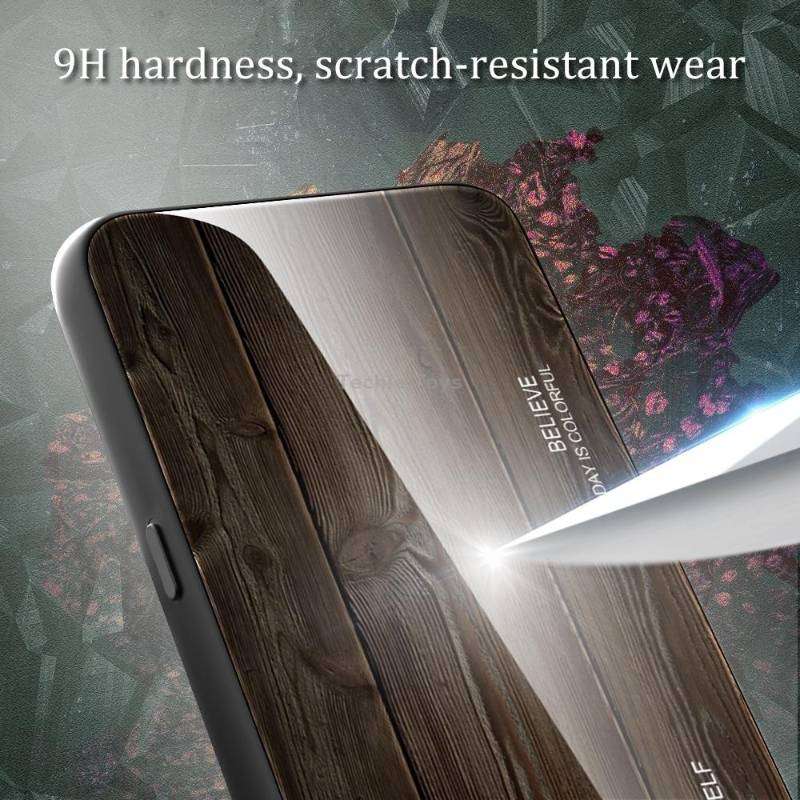 For Xiaomi Redmi 12C Wood Grain Glass Phone Case(Black)