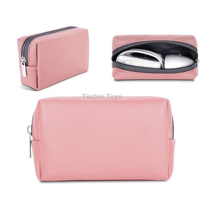 Leather Power Pack Charger Data Cable Mouse Digital Storage Bag(Rose Gold)