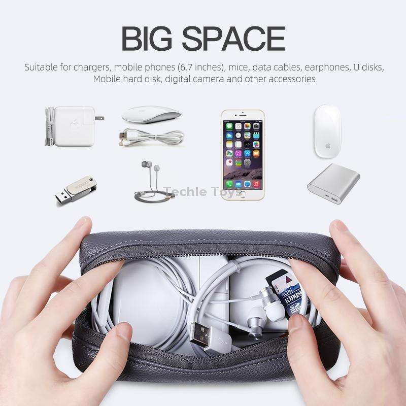 Leather Power Pack Charger Data Cable Mouse Digital Storage Bag(Rose Gold)