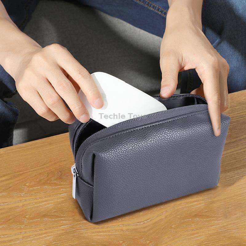 Leather Power Pack Charger Data Cable Mouse Digital Storage Bag(Rose Gold)