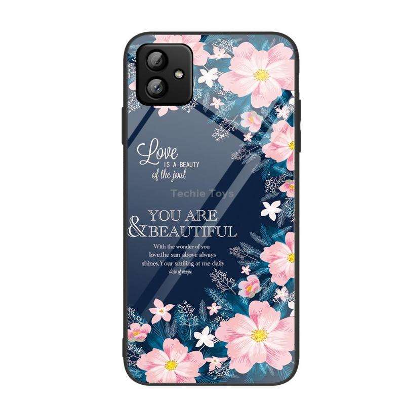For Samsung Galaxy A04 Colorful Painted Glass Phone Case(Flower)