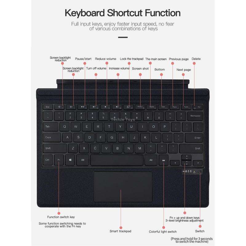 For Microsoft Surface Pro 8 / 9 / X Magnetic Bluetooth Keyboard with backlight