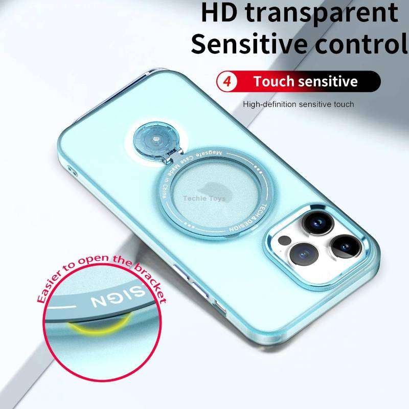 For iPhone 14 Pro Max 360 Degree Rotation Holder MagSafe Magnetic Phone Case(Pink)