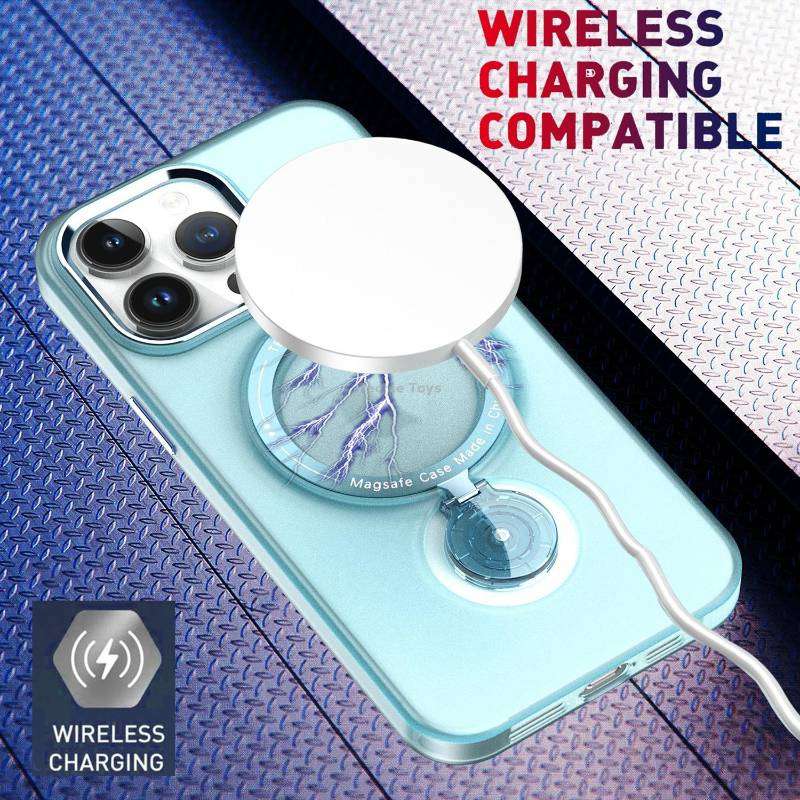 For iPhone 14 Plus 360 Degree Rotation Holder MagSafe Magnetic Phone Case(Pink)
