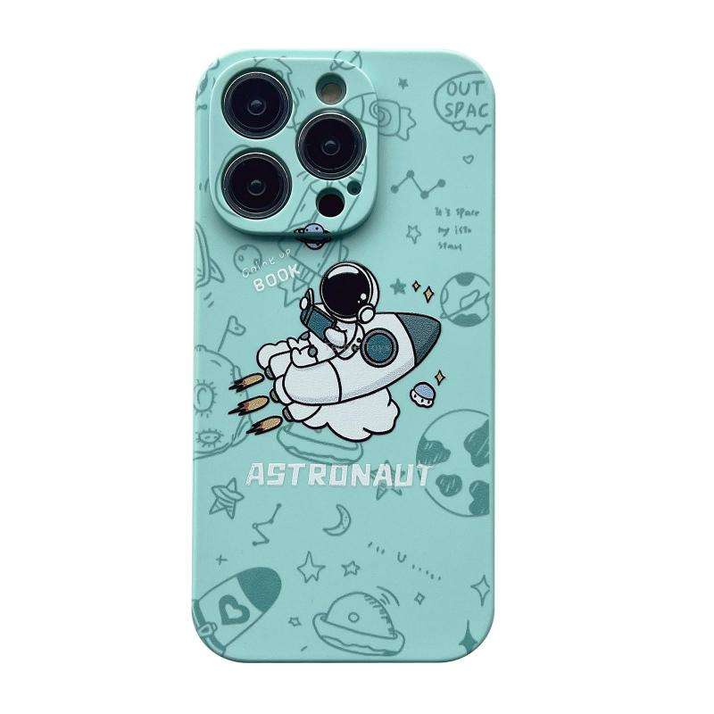 For iPhone 12 Liquid Silicone Straight Side Phone Case(Green Astronaut)