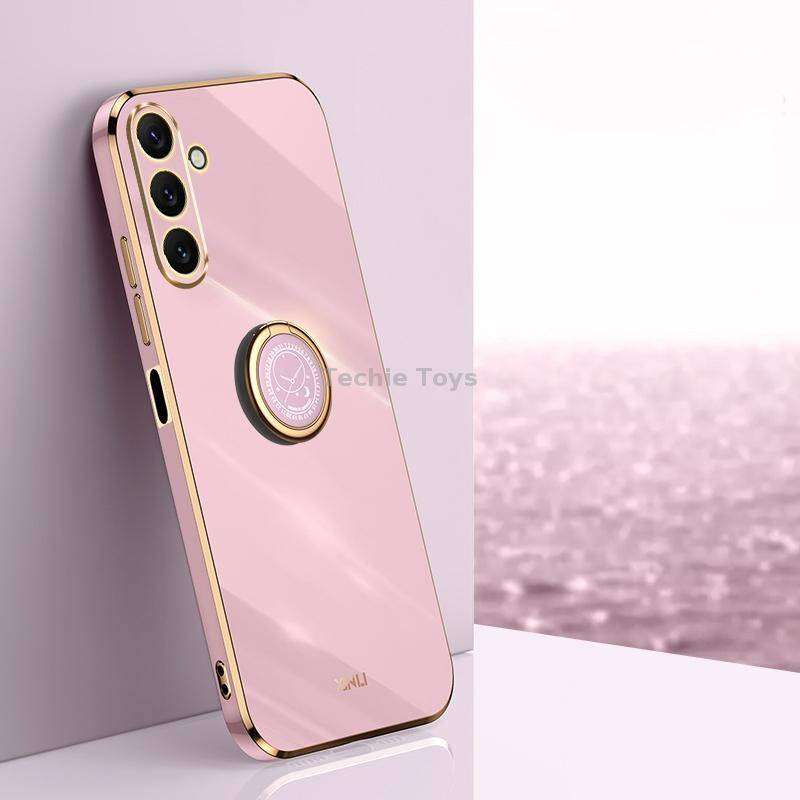 For Samsung Galaxy A24 4G XINLI Straight Edge 6D Electroplate TPU Phone Case with Ring Holder(Cherry