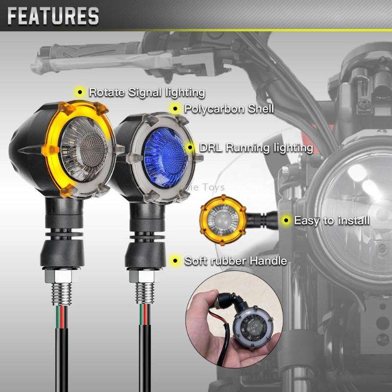 1 Pair Motorcycles Universal Rotating LED Dual-color Flow Turn Signal Light(Amber Yellow Light + Blu