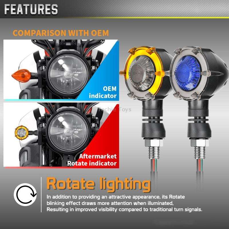 1 Pair Motorcycles Universal Rotating LED Dual-color Flow Turn Signal Light(Amber Yellow Light + Blu