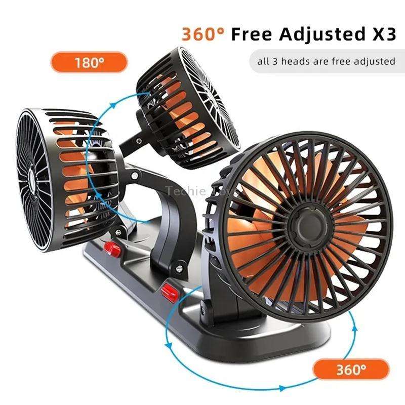 F4310 360-Degree Rotating Adjustable Car Three-Head Fan, Style:12V Cigarette Lighter