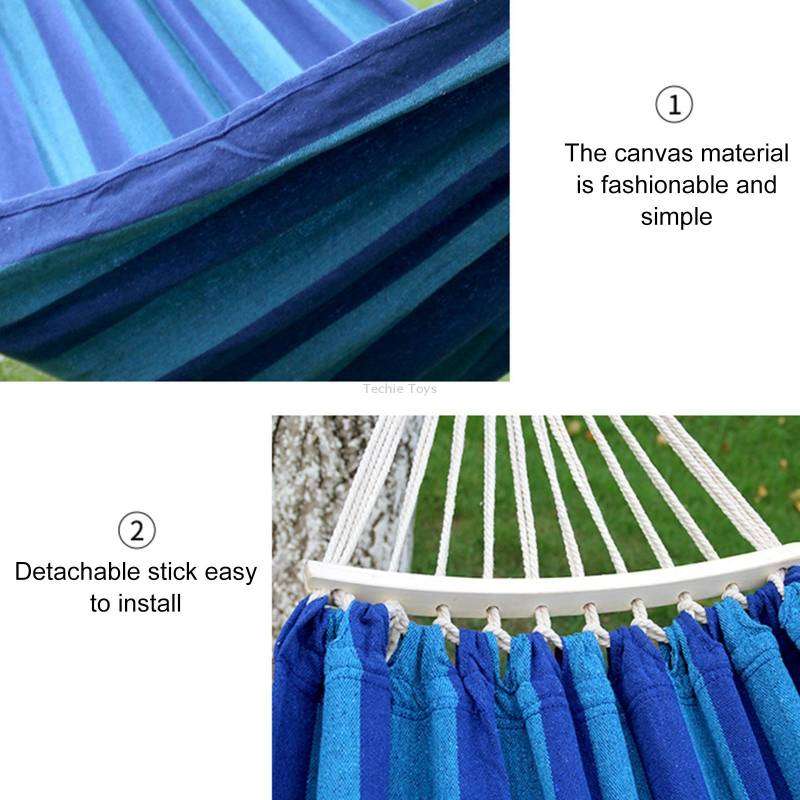 Outdoor Double Thickened Canvas Hammock Indoor Swing with Detachable Curved Rod, Size:190x100cm(Gree