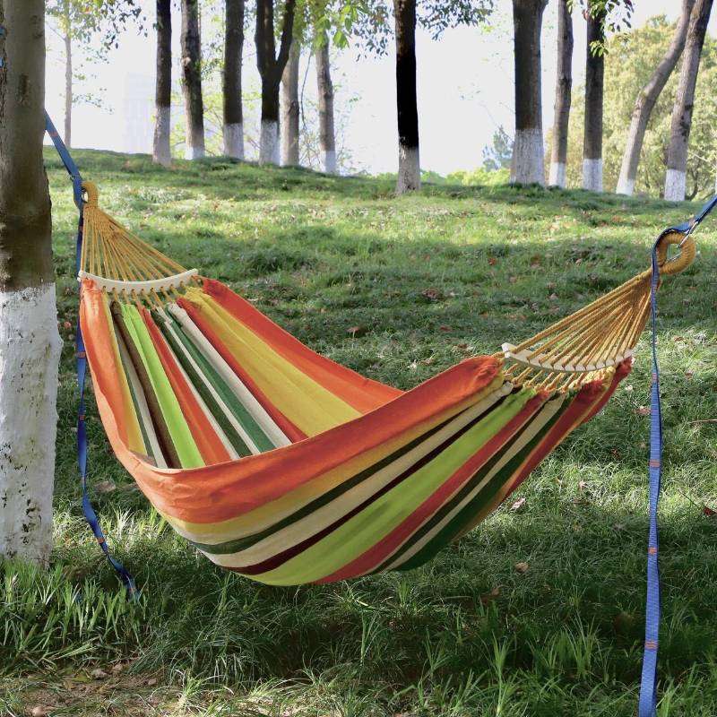 Outdoor Double Thickened Canvas Hammock Indoor Swing with Detachable Curved Rod, Size:200x100cm(Cand