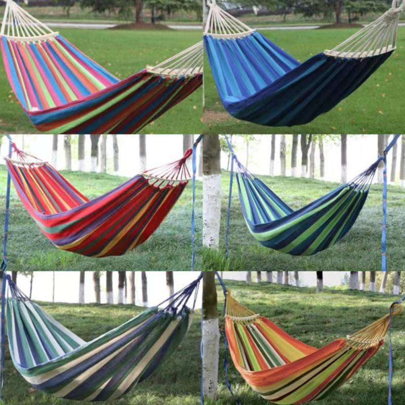 Outdoor Double Thickened Canvas Hammock Indoor Swing with Detachable Curved Rod, Size:200x100cm(Cand